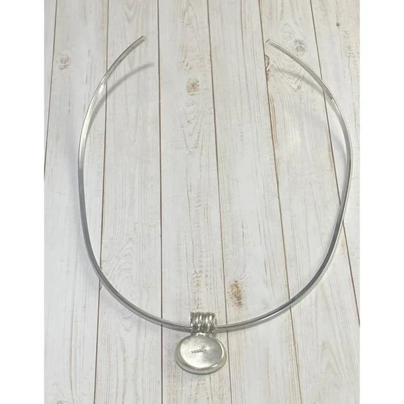 Vintage 925 Choker Necklace Multi Gemstone Pendant Modernist 15 inches - Picture 7 of 7